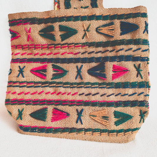 Embroidered Burlap Purse