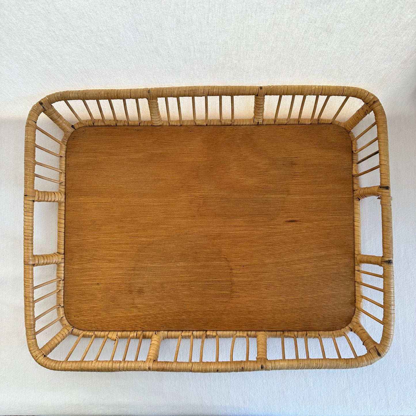 Large Rattan + Wood Tray