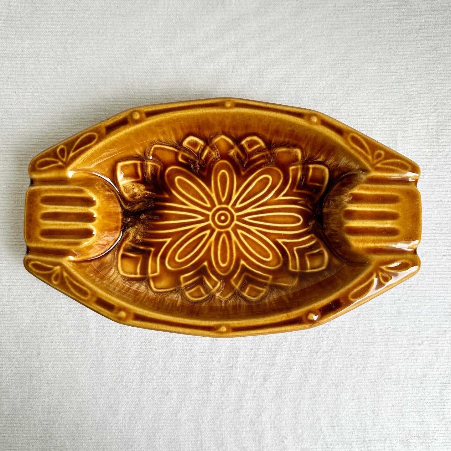 Honey Brown Ceramic Floral Dish