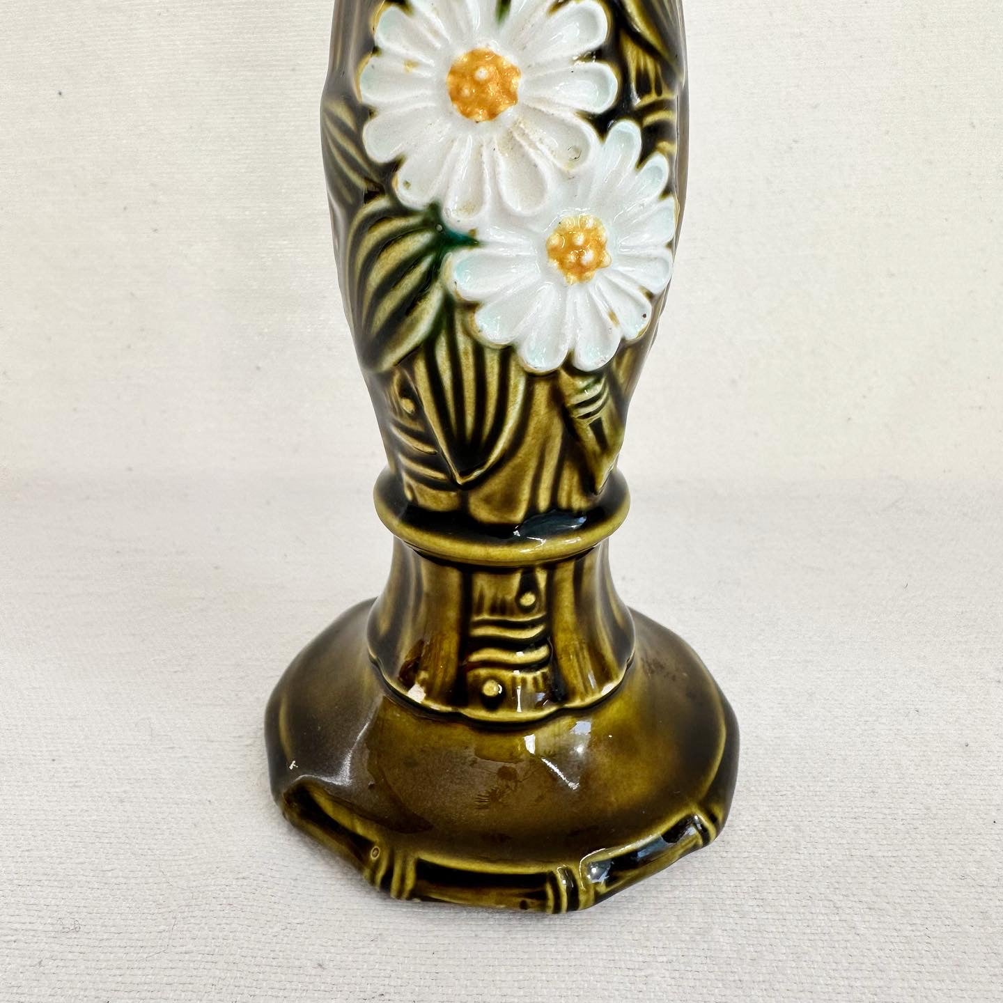 Olive Floral Ceramic Candlestick