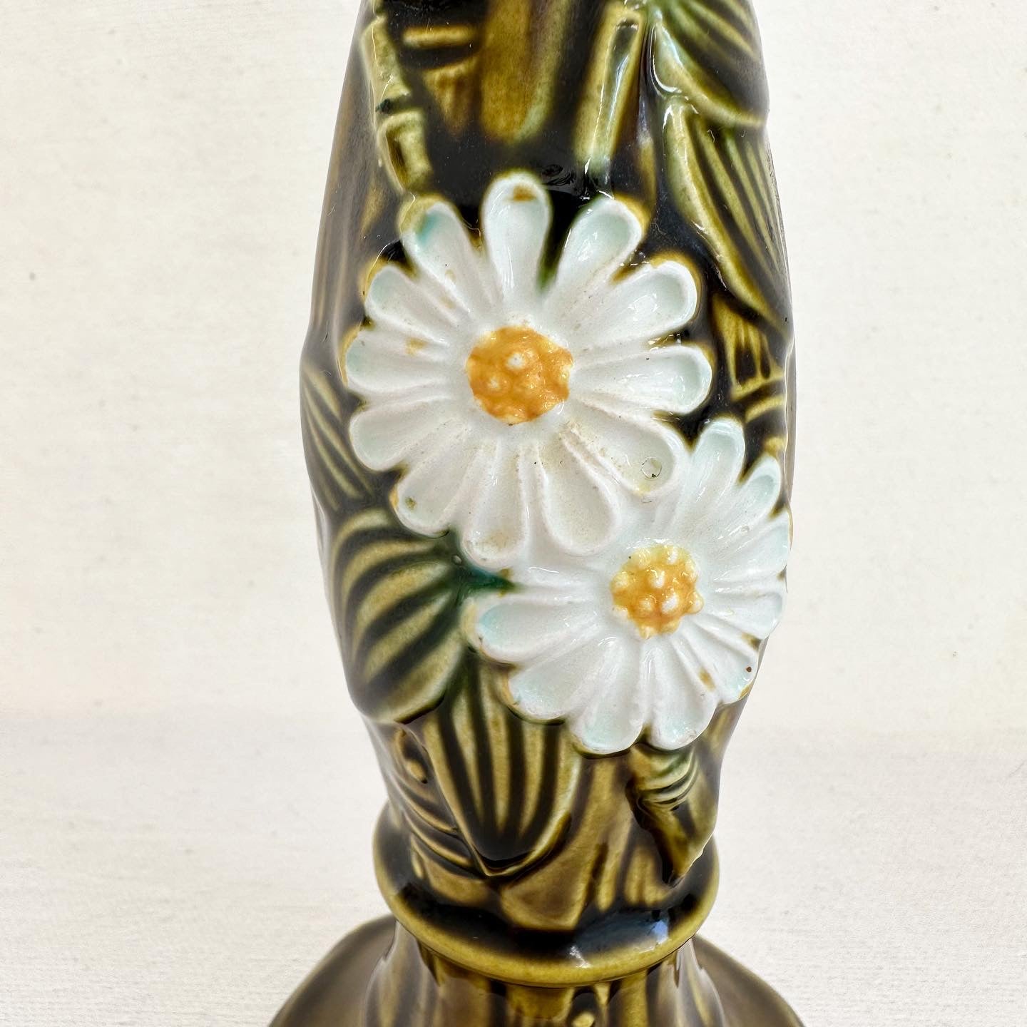 Olive Floral Ceramic Candlestick