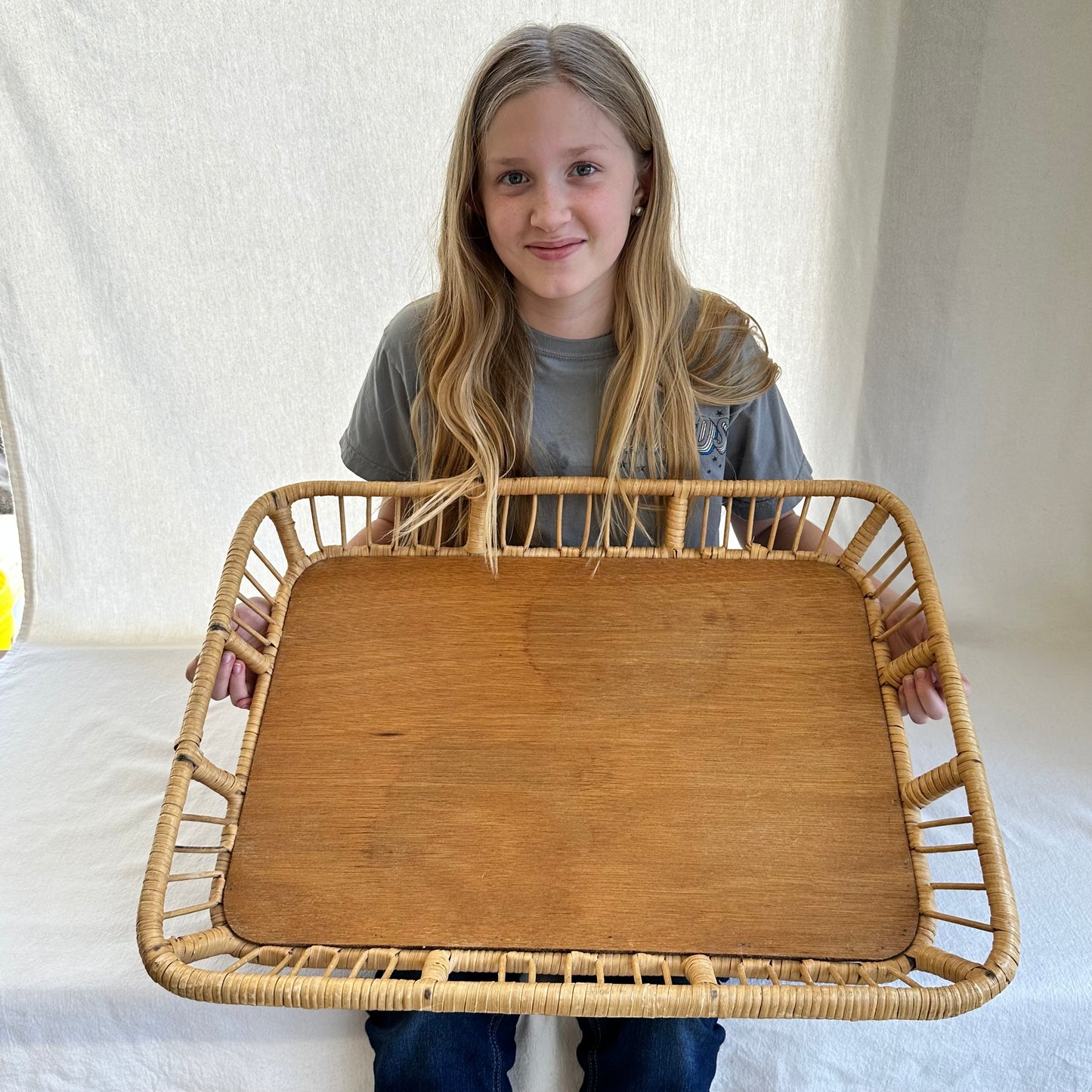 Large Rattan + Wood Tray
