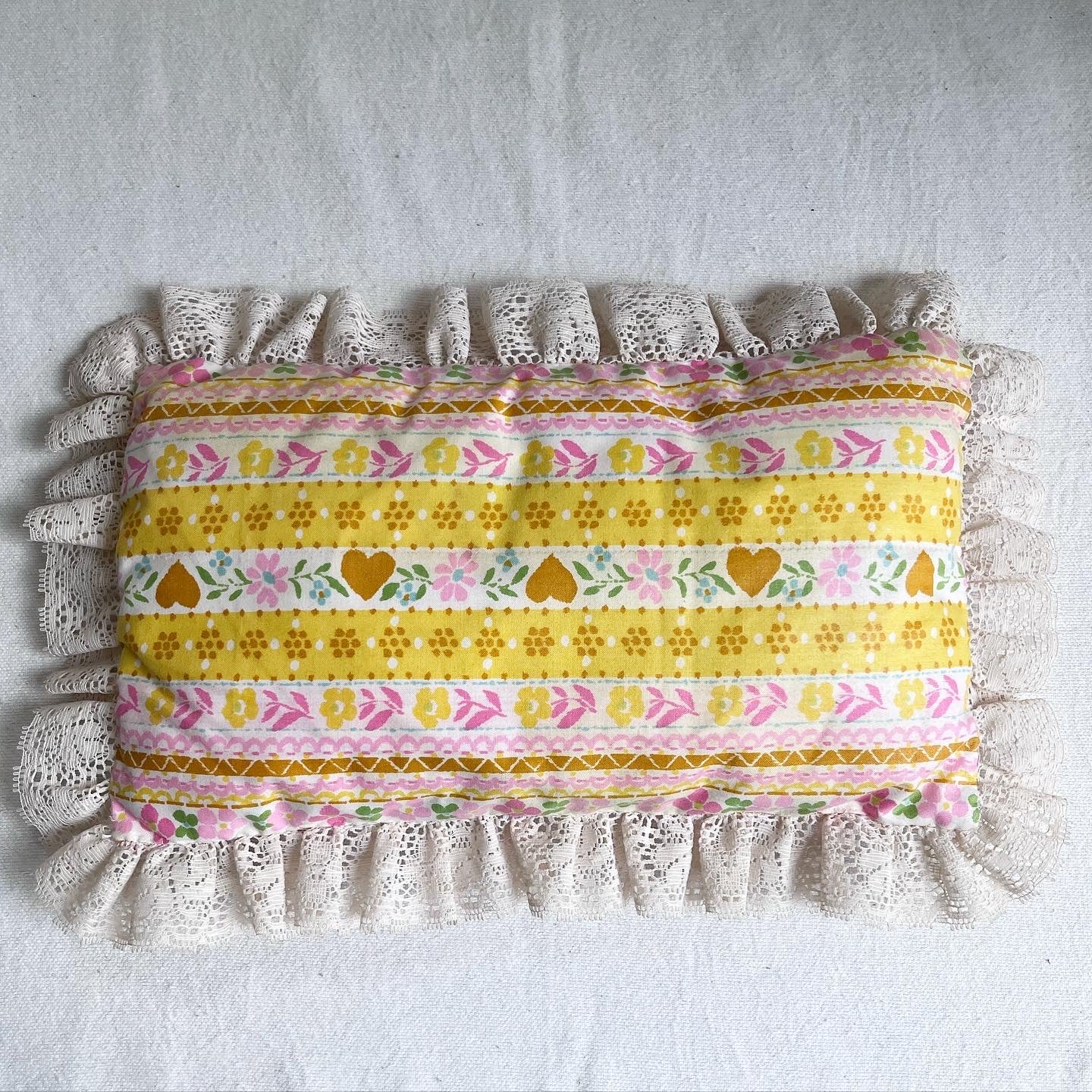 Small Yellow + Pink Lace-edged Pillow