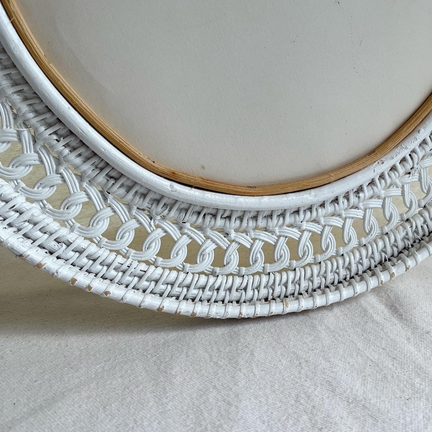 White Wicker Oval Mirror