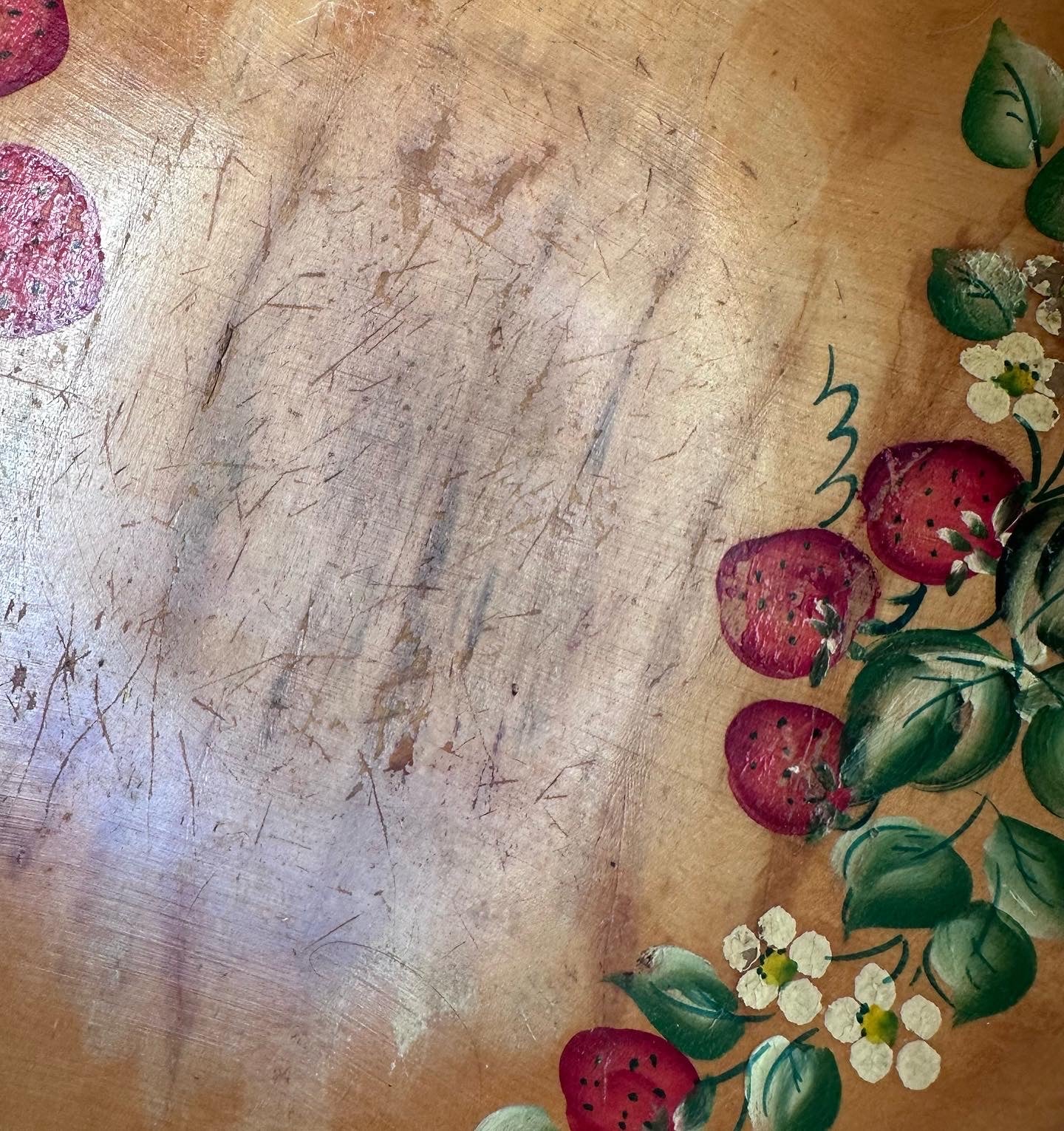 Wooden Hand-painted Bowl w Salad Tongs 