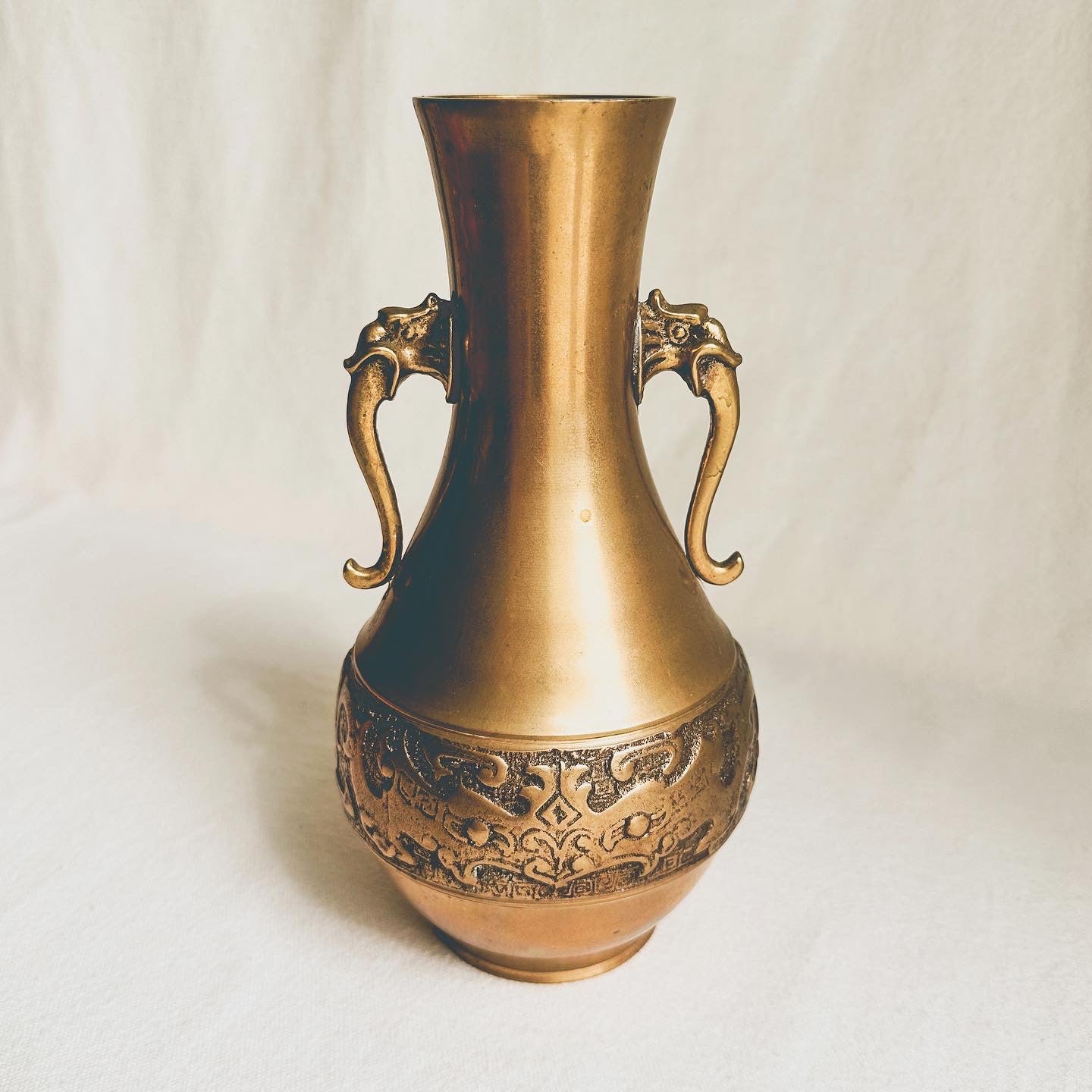 Heavy Brass Tongue Handles Vase