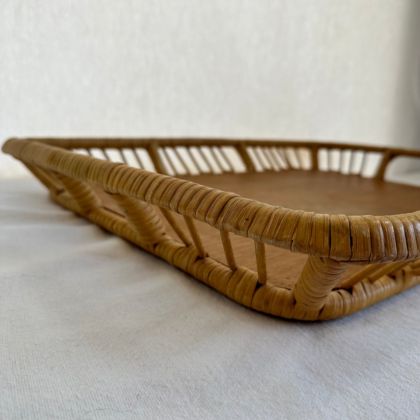 Large Rattan + Wood Tray