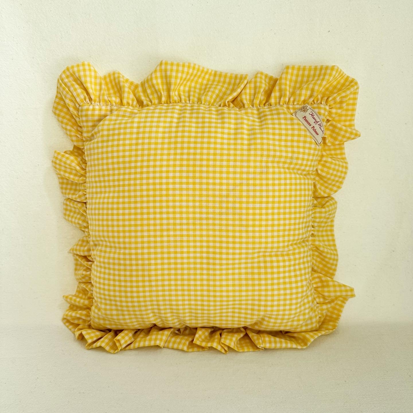 Yellow Gingham Quilted Pillow