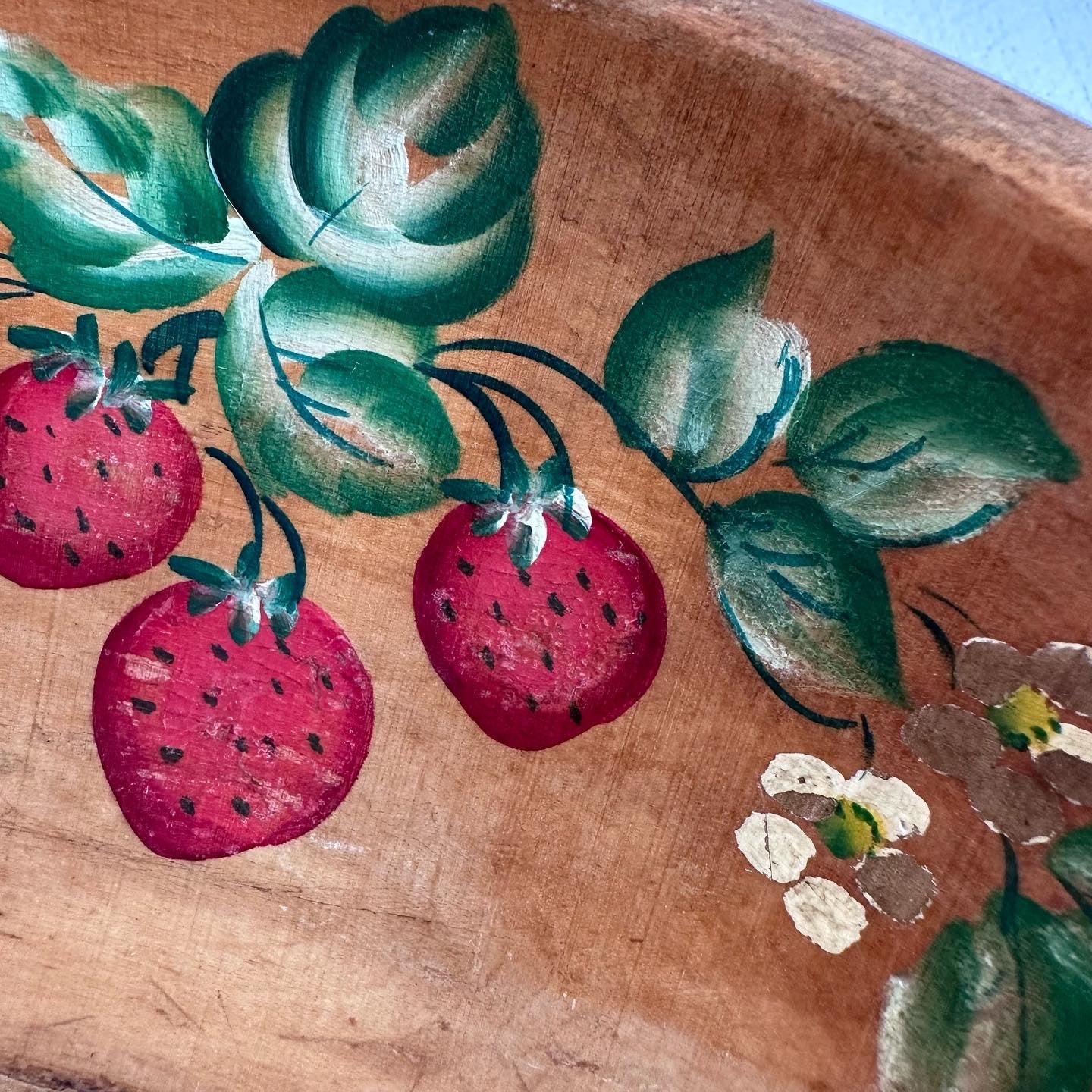 Wooden Hand-painted Bowl w Salad Tongs 