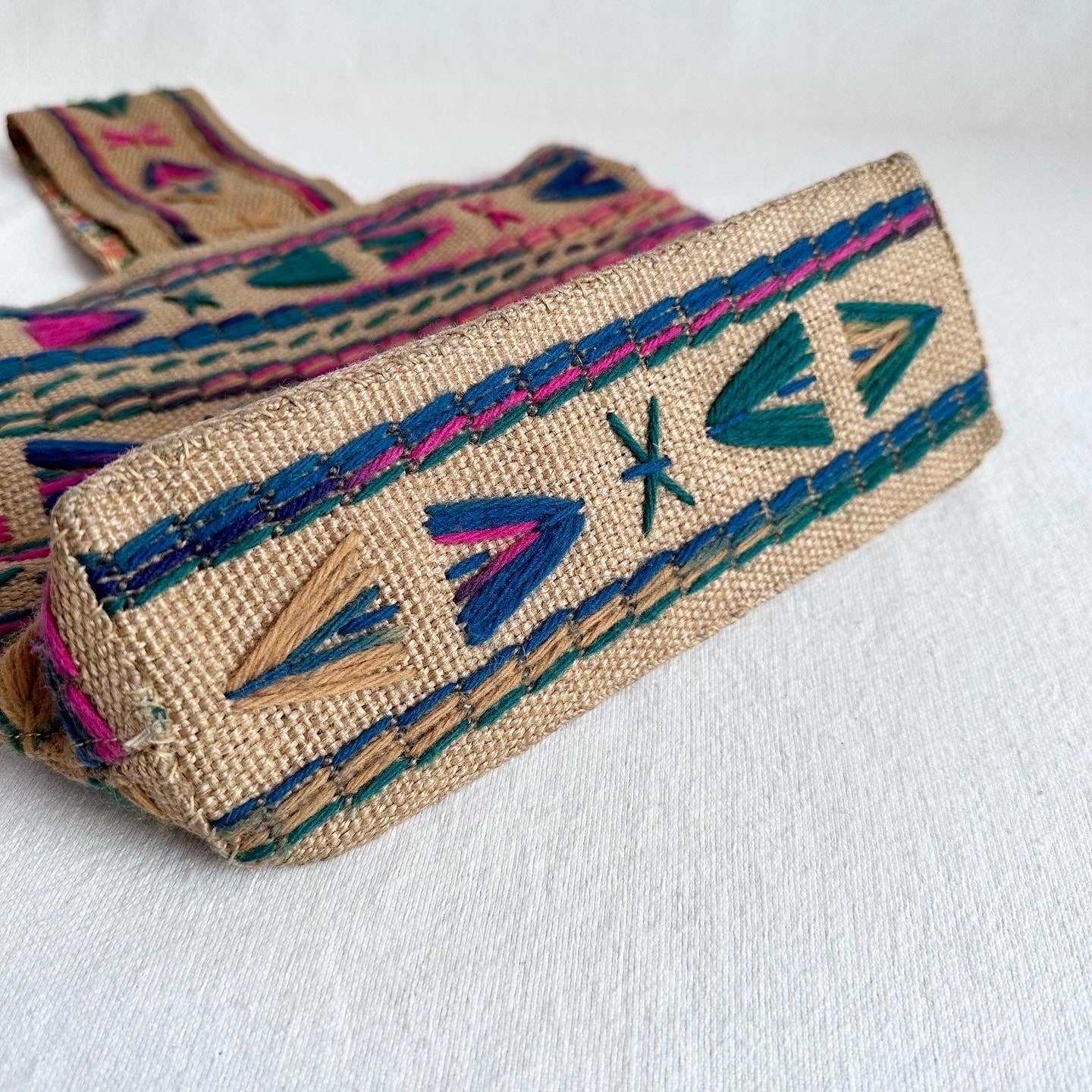 Embroidered Burlap Purse
