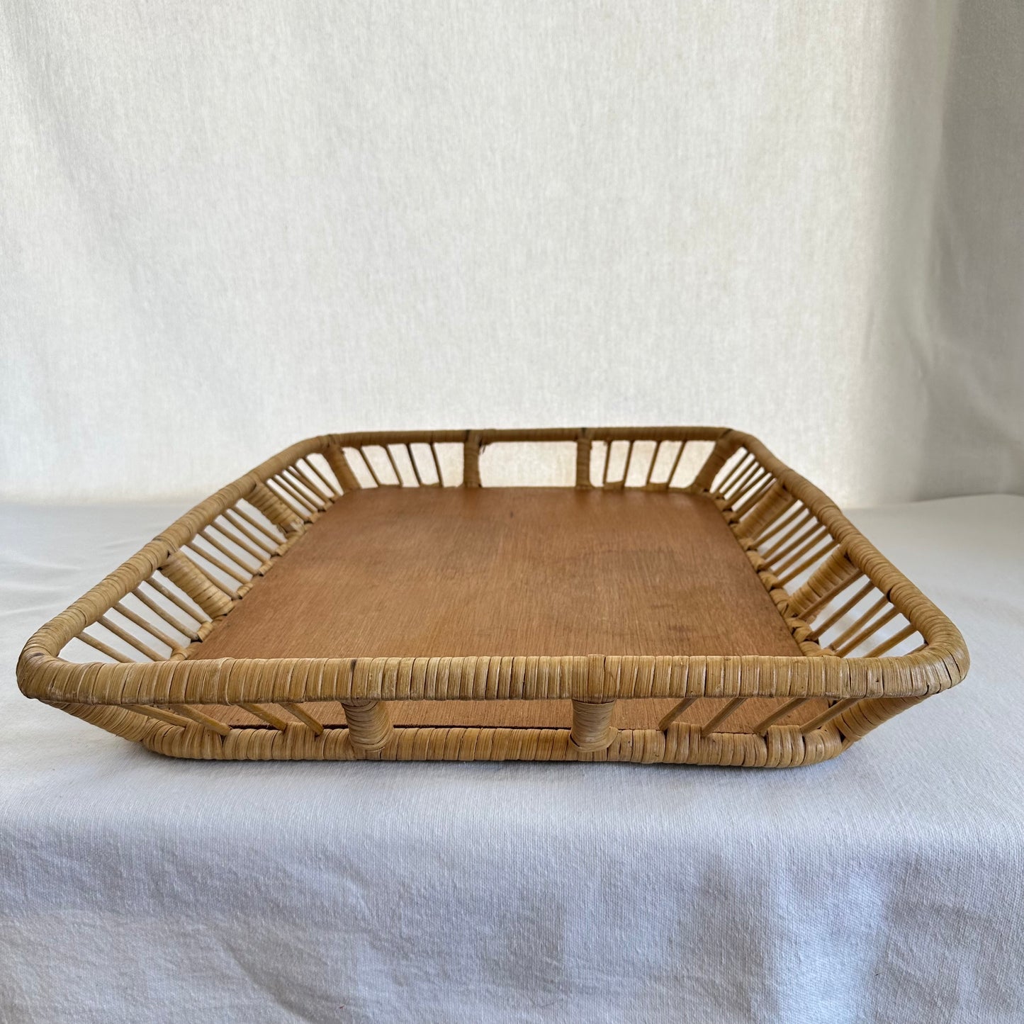 Large Rattan + Wood Tray