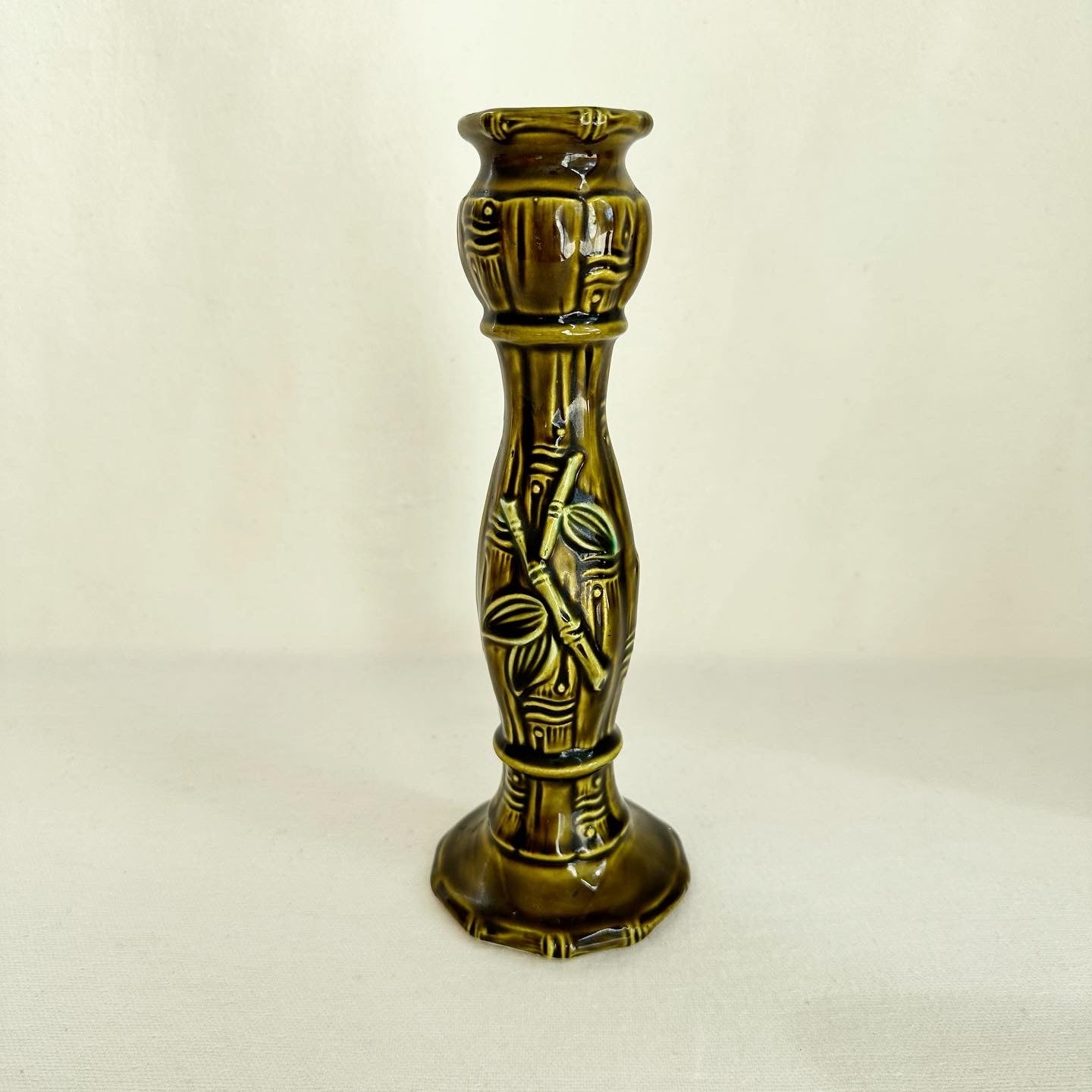 Olive Floral Ceramic Candlestick
