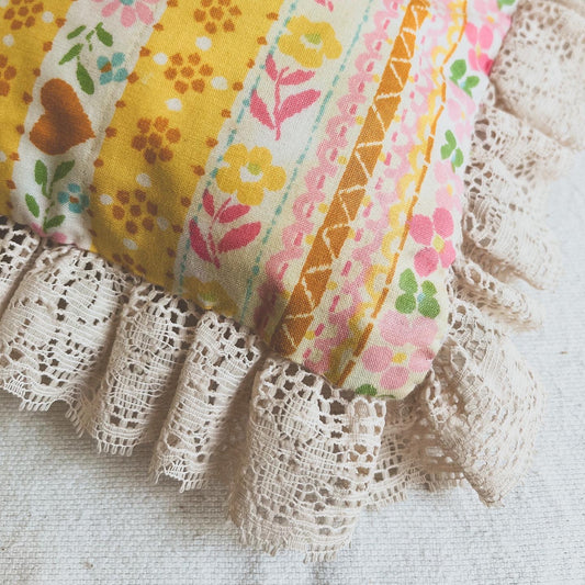 Small Yellow + Pink Lace-edged Pillow