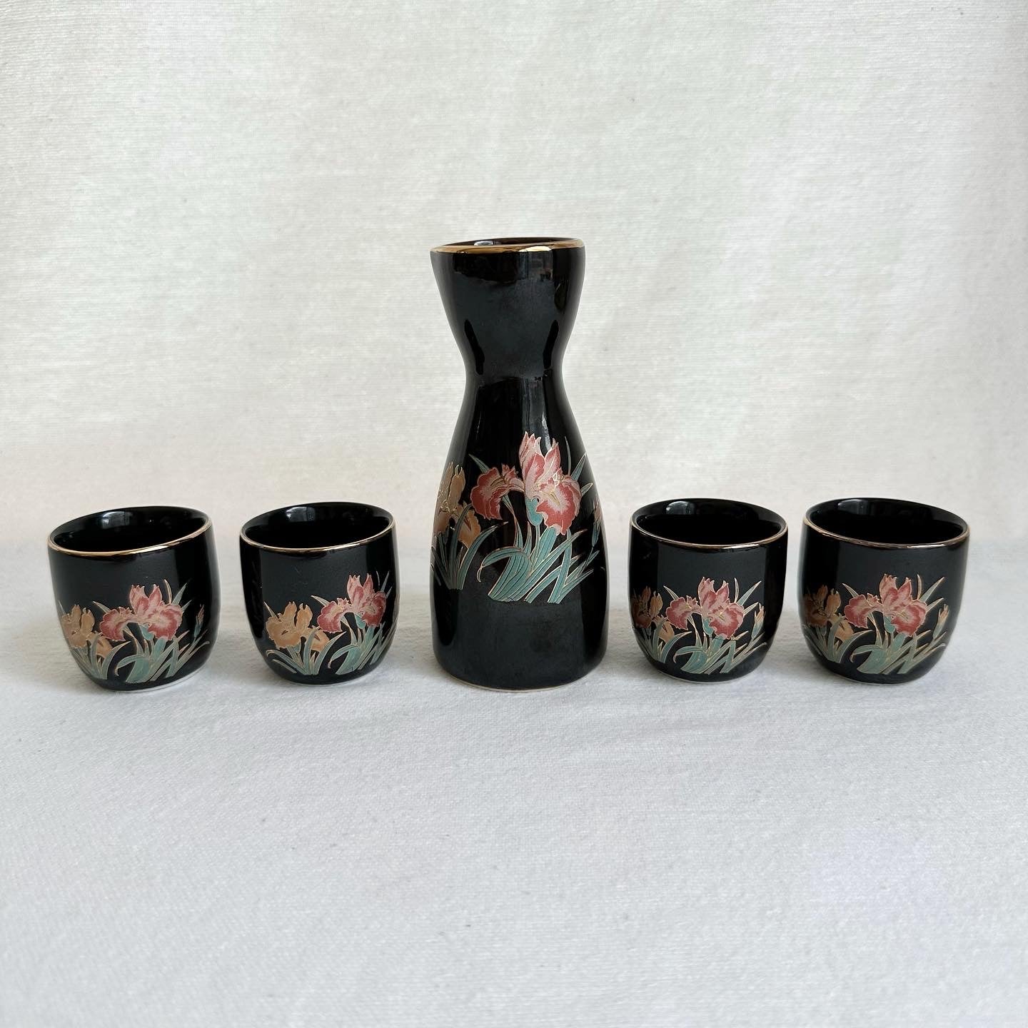 Black Floral Sake Set