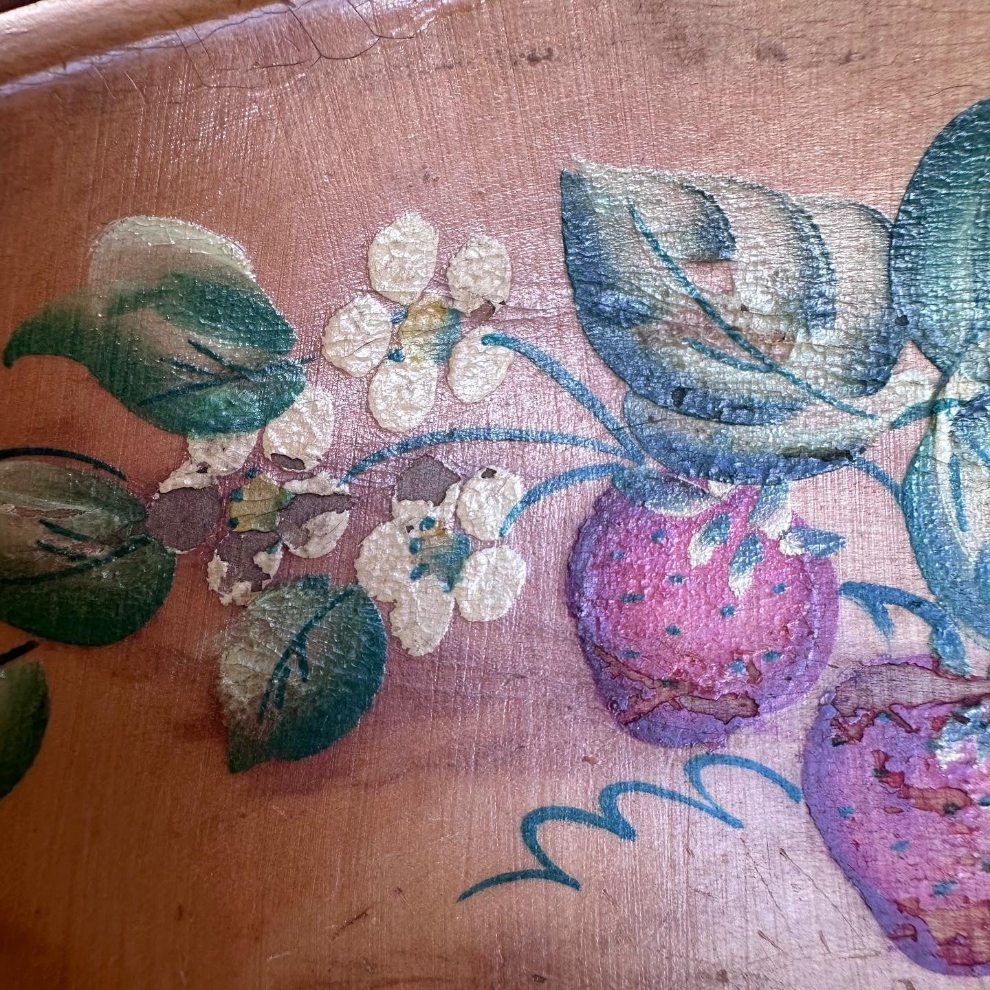 Wooden Hand-painted Bowl w Salad Tongs 