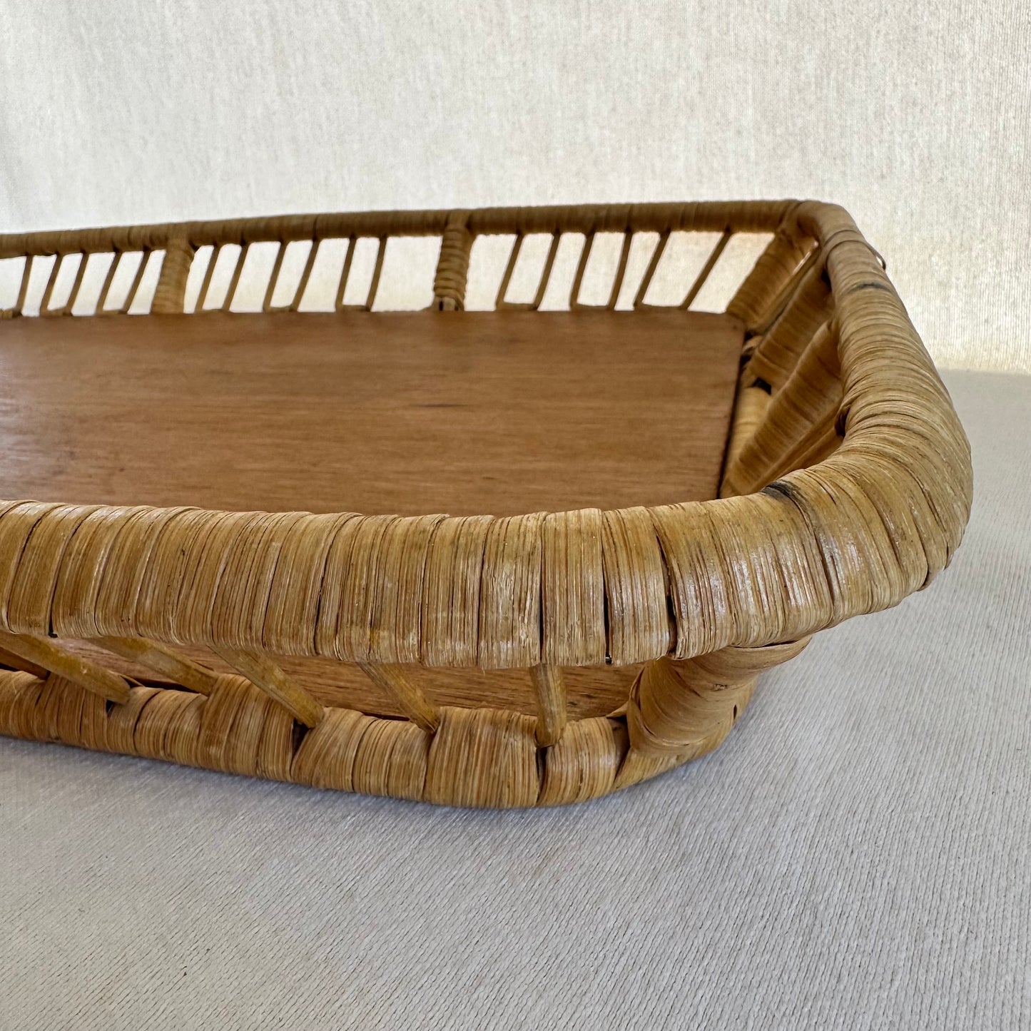Large Rattan + Wood Tray