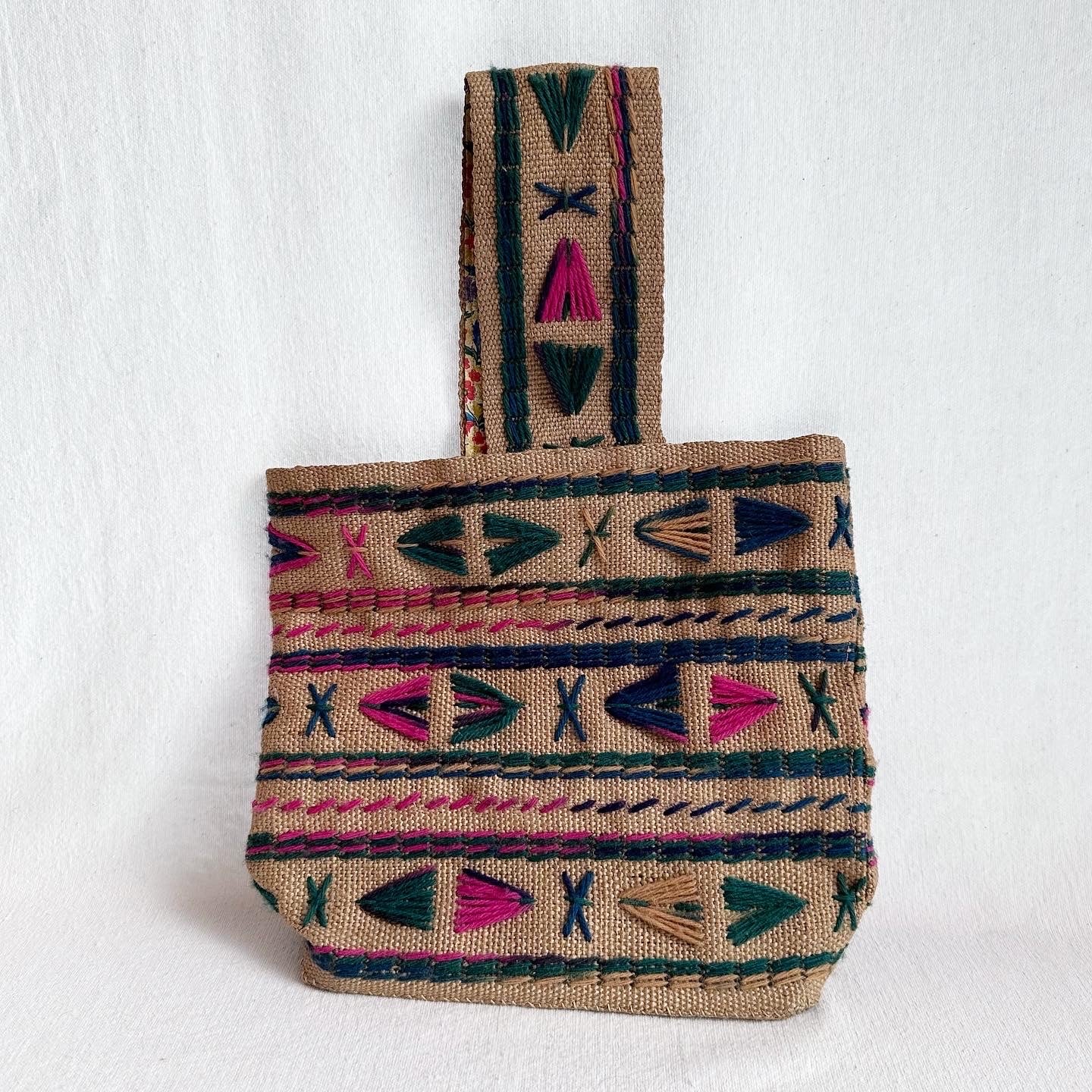 Embroidered Burlap Purse
