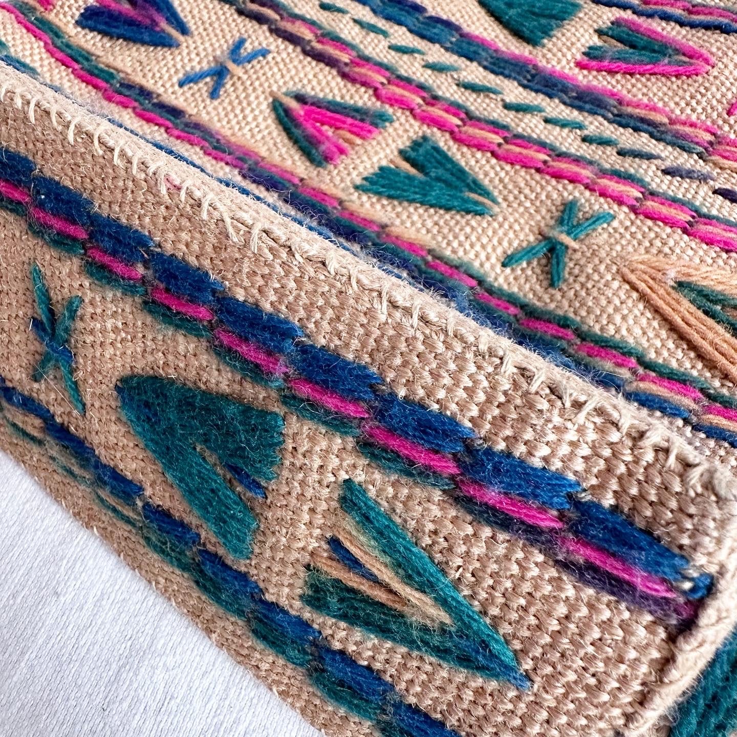 Embroidered Burlap Purse