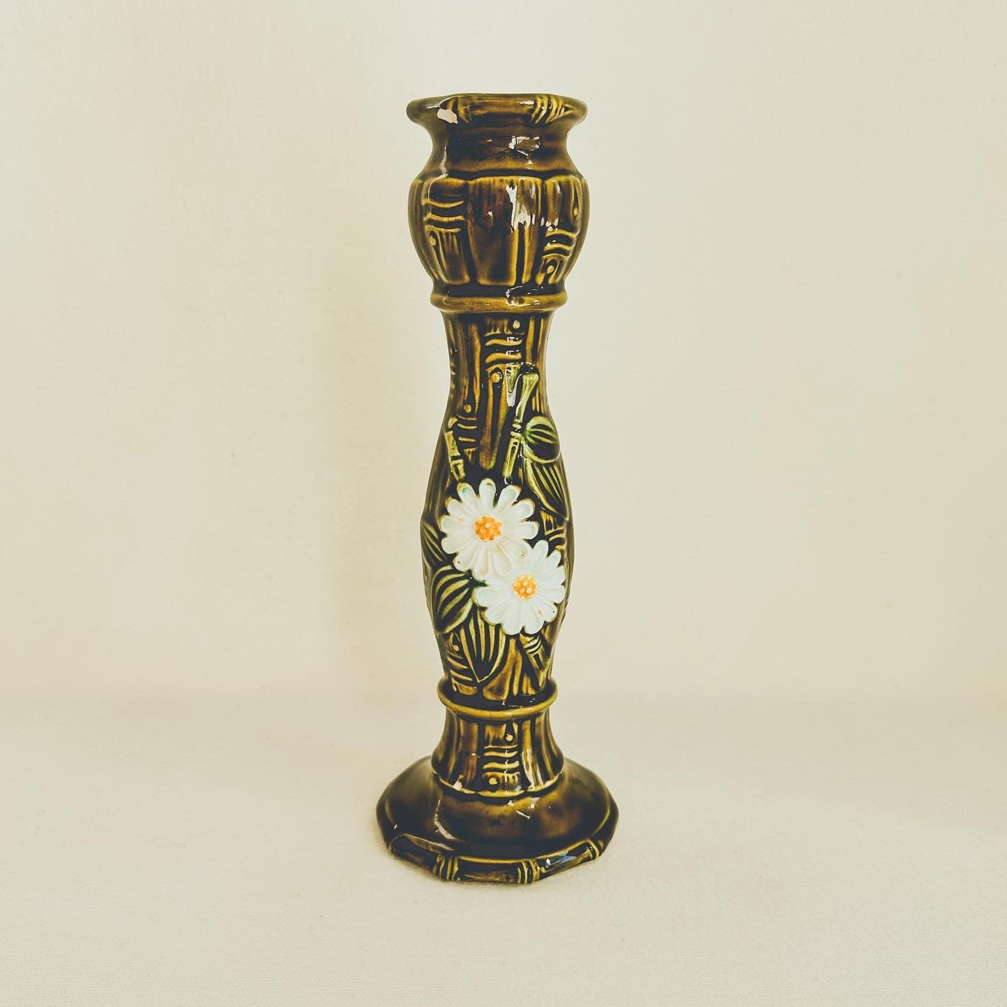 Olive Floral Ceramic Candlestick