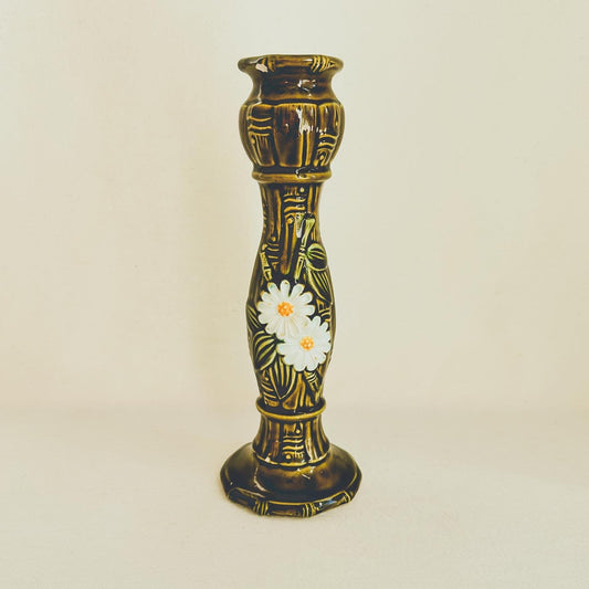 Olive Floral Ceramic Candlestick