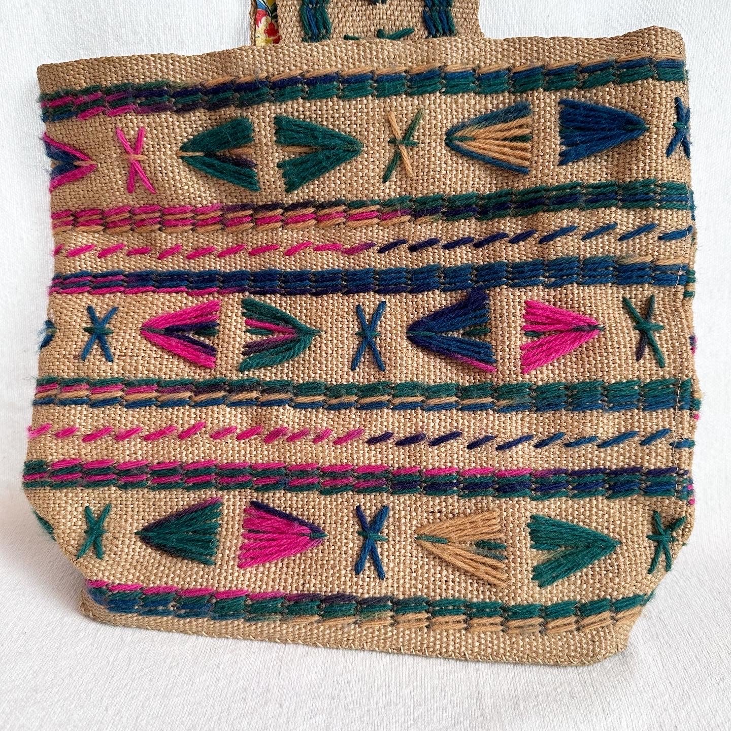 Embroidered Burlap Purse