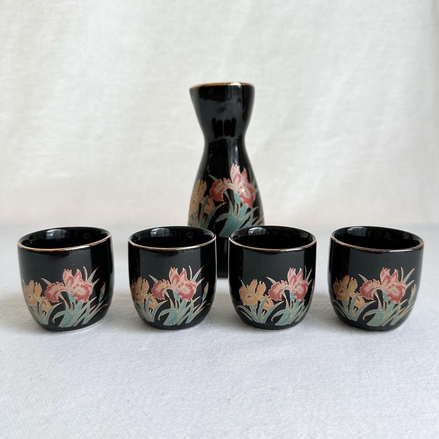 Black Floral Sake Set