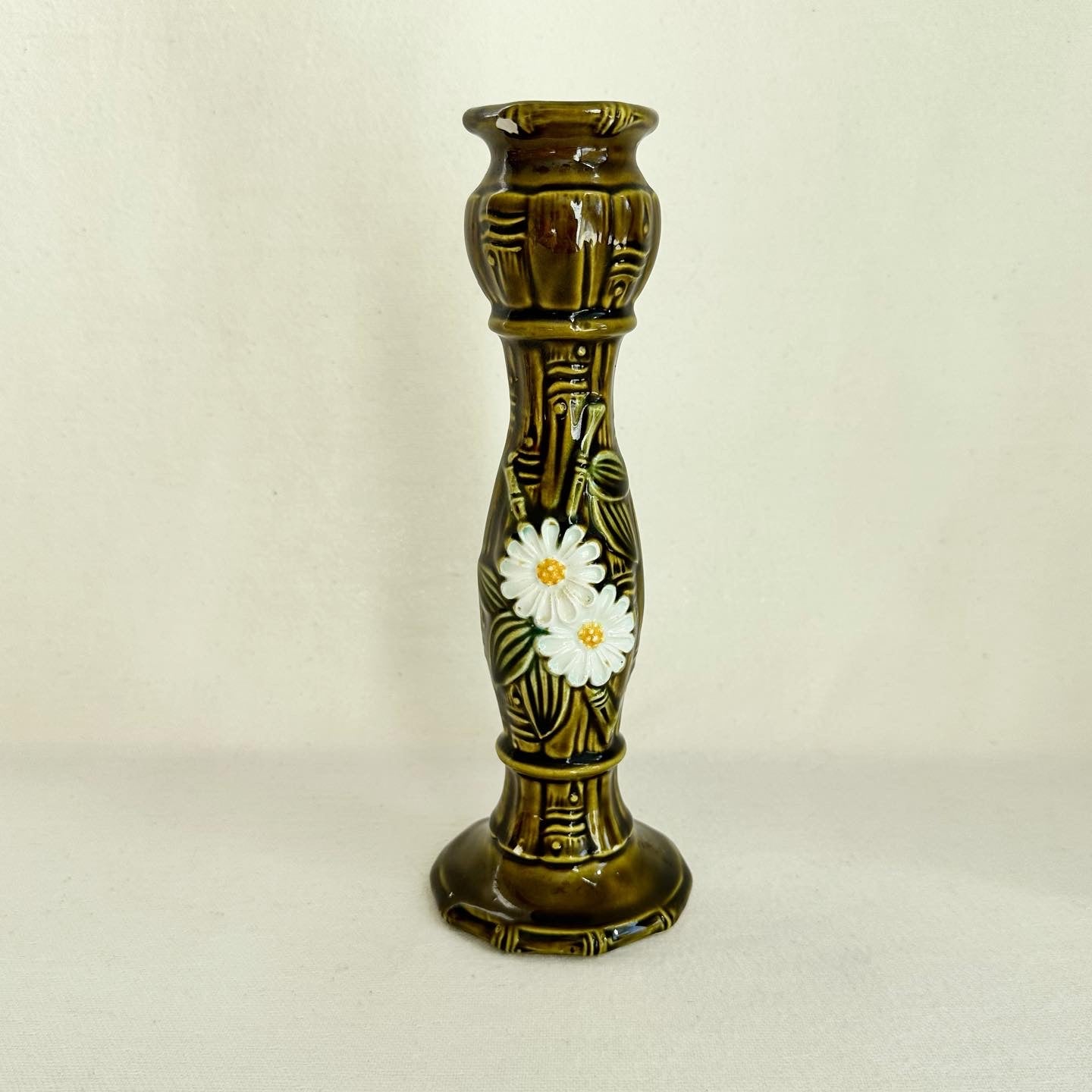Olive Floral Ceramic Candlestick