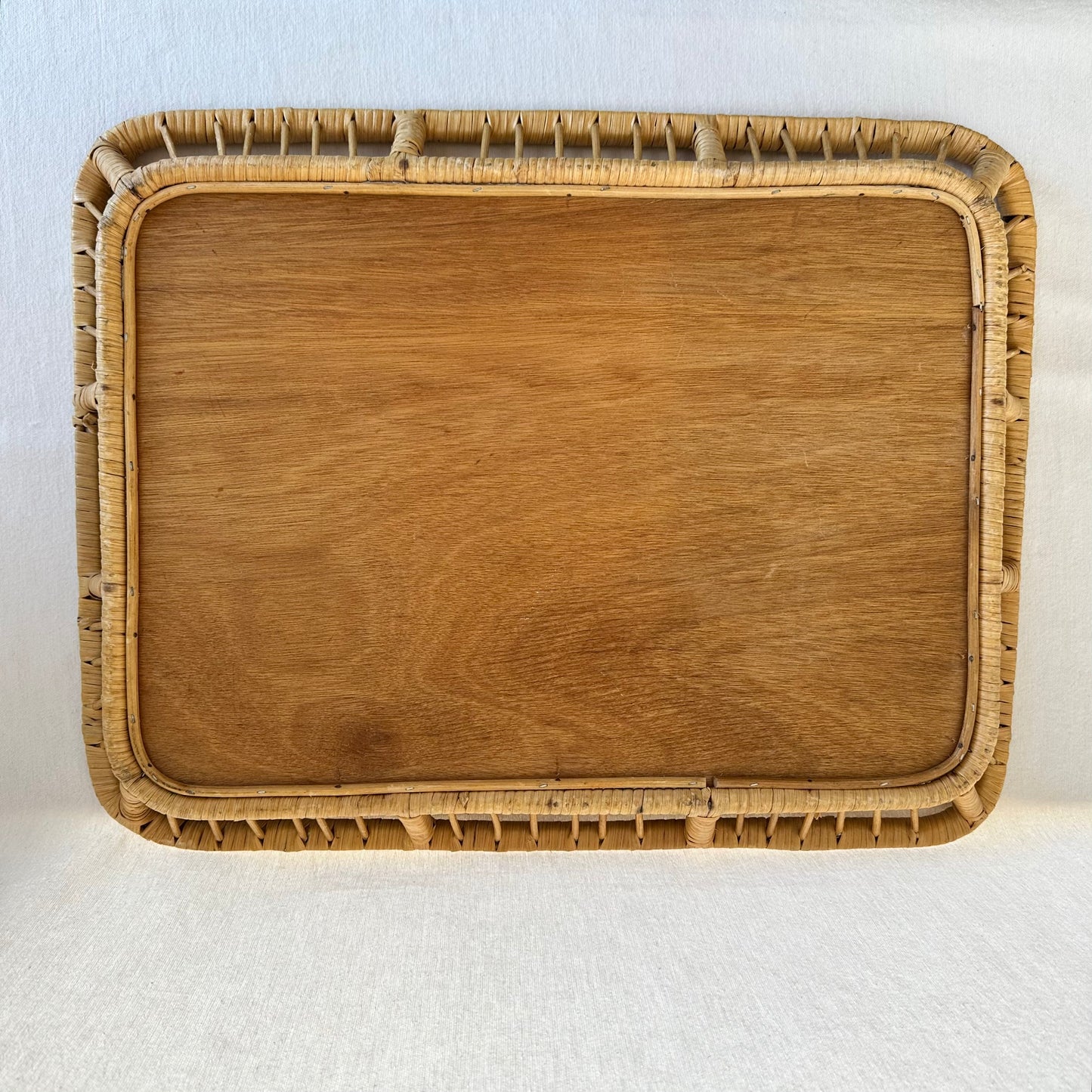 Large Rattan + Wood Tray