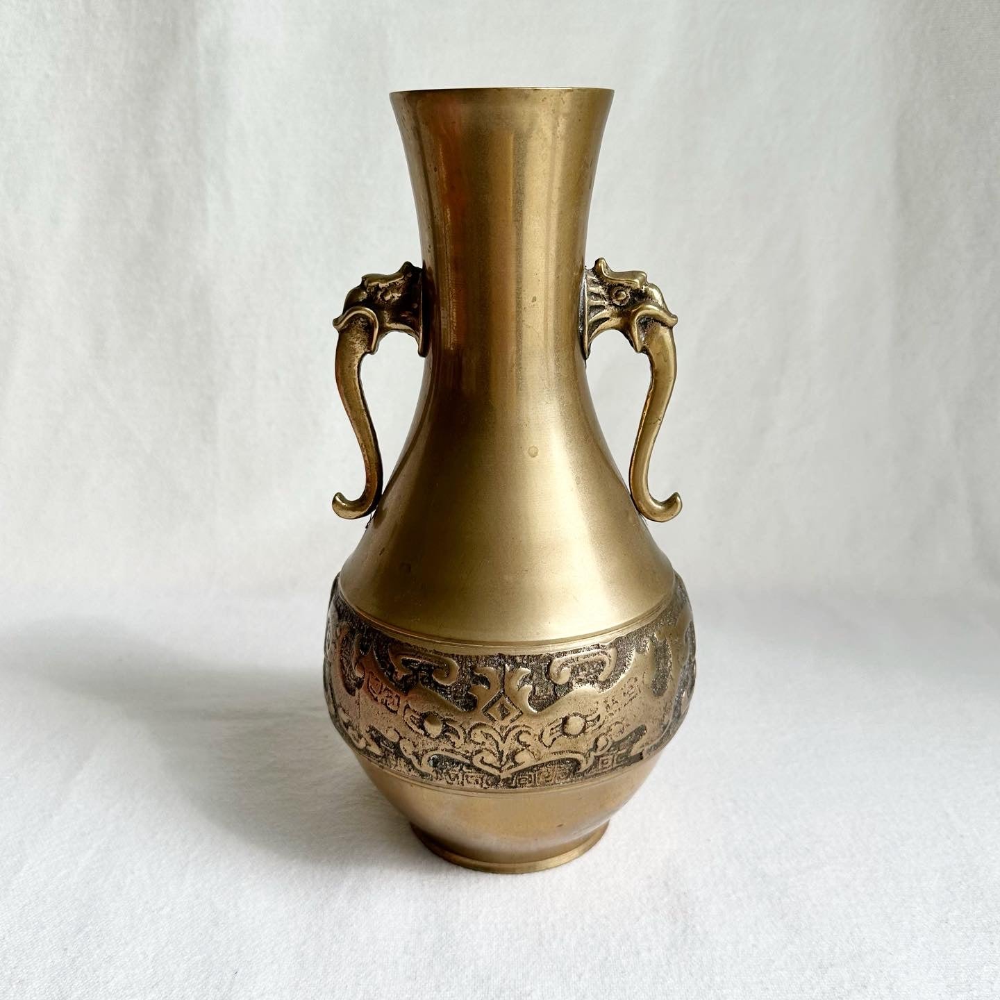Heavy Brass Tongue Handles Vase