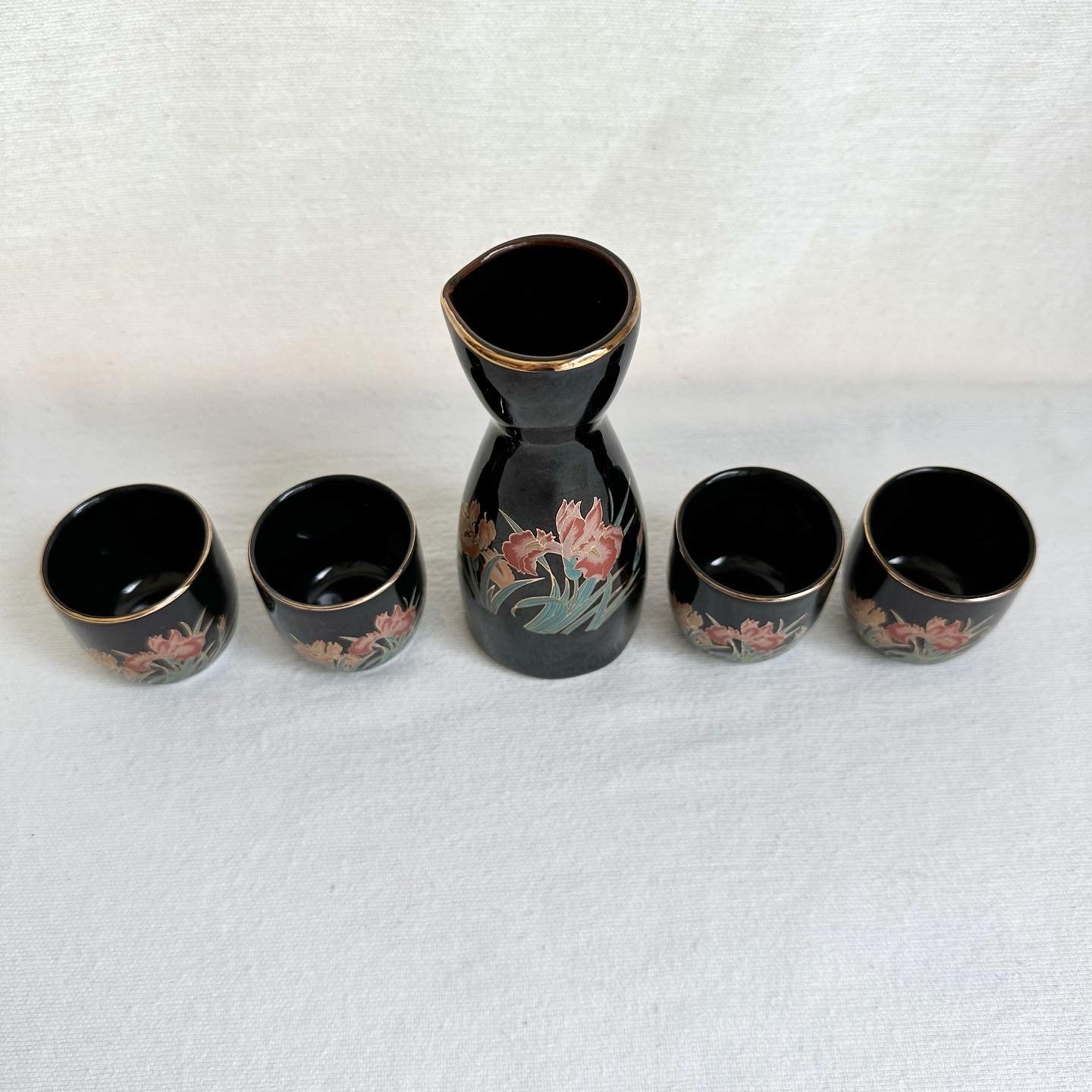 Black Floral Sake Set