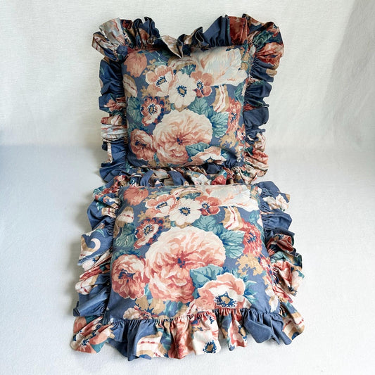 80s Blue Pink Floral Ruffle Pillows