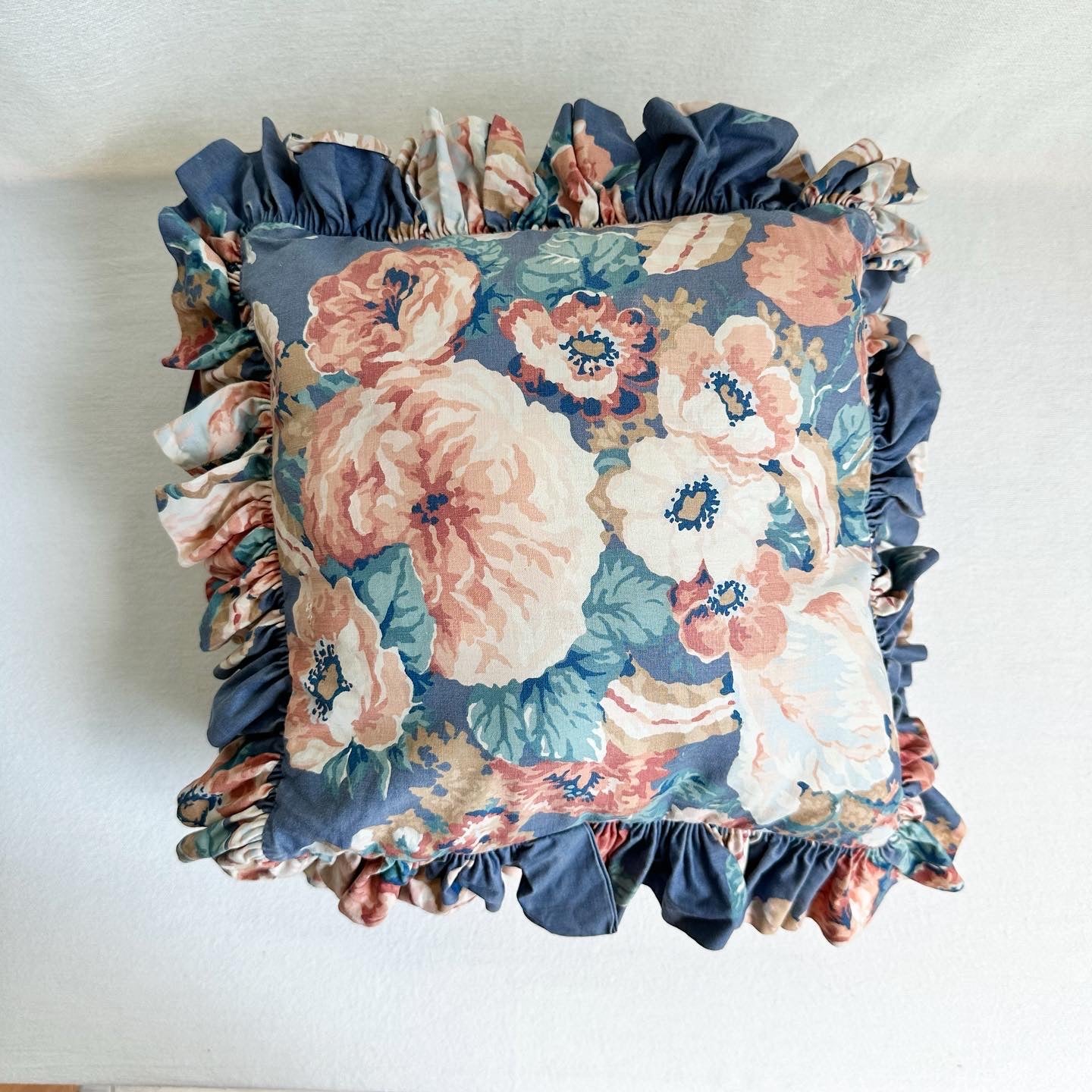 80s Blue Pink Floral Ruffle Pillows