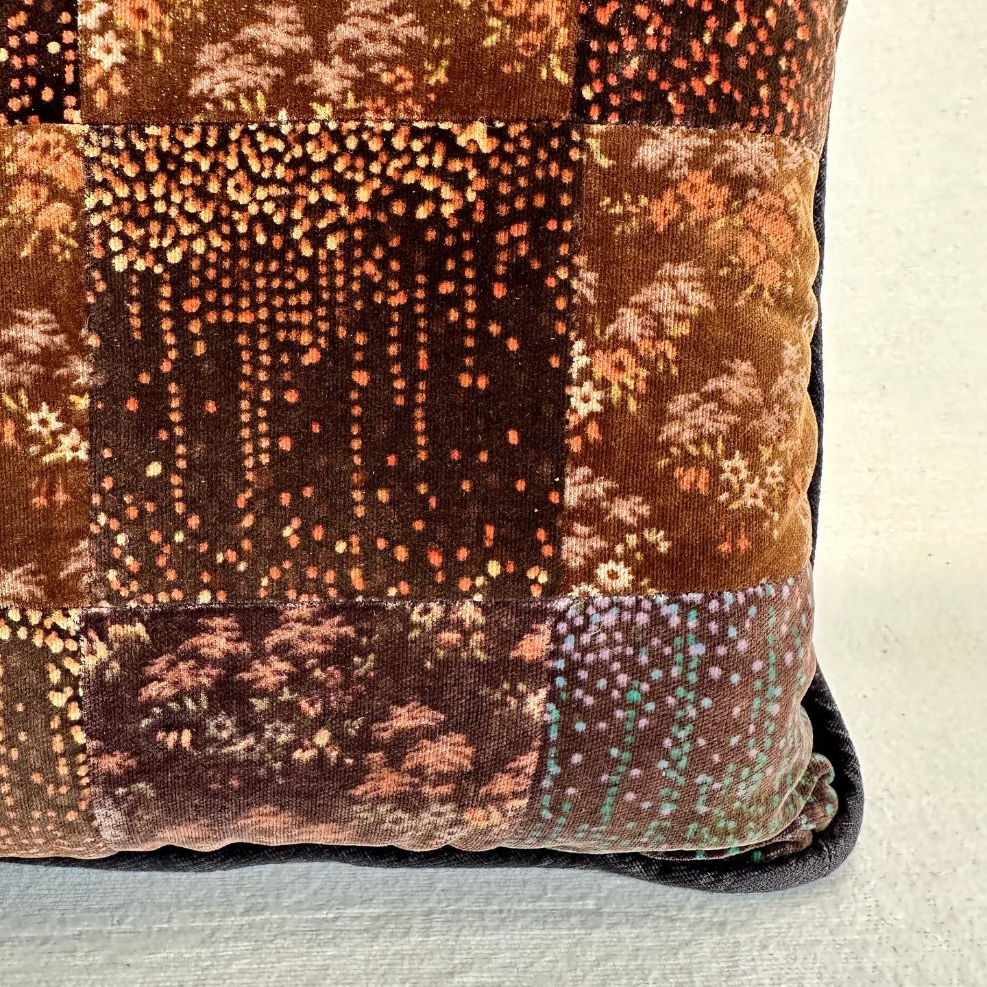 Brown Velvet Patchwork Pillow