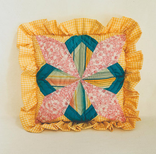 Yellow Gingham Quilted Pillow