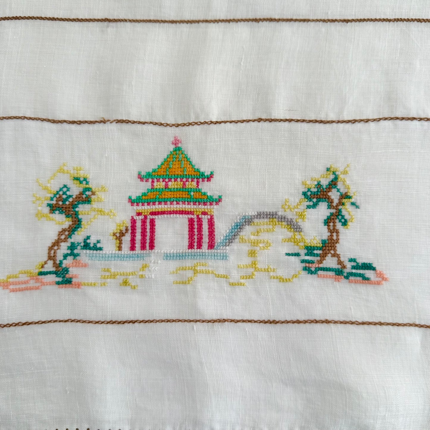 Japanese Pagoda Scene Tablecloth w Napkins