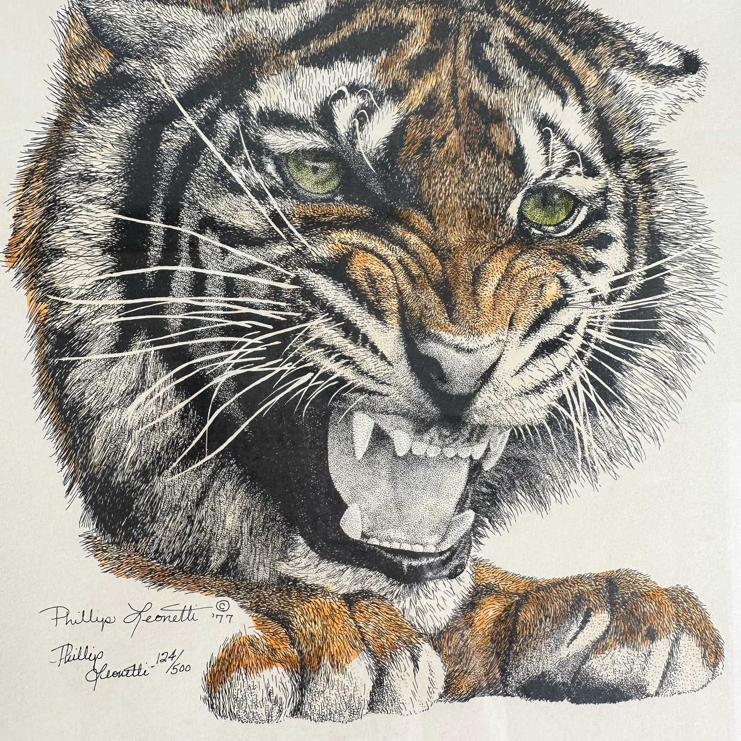Framed Philip Leonetti original, signed litho tiger print