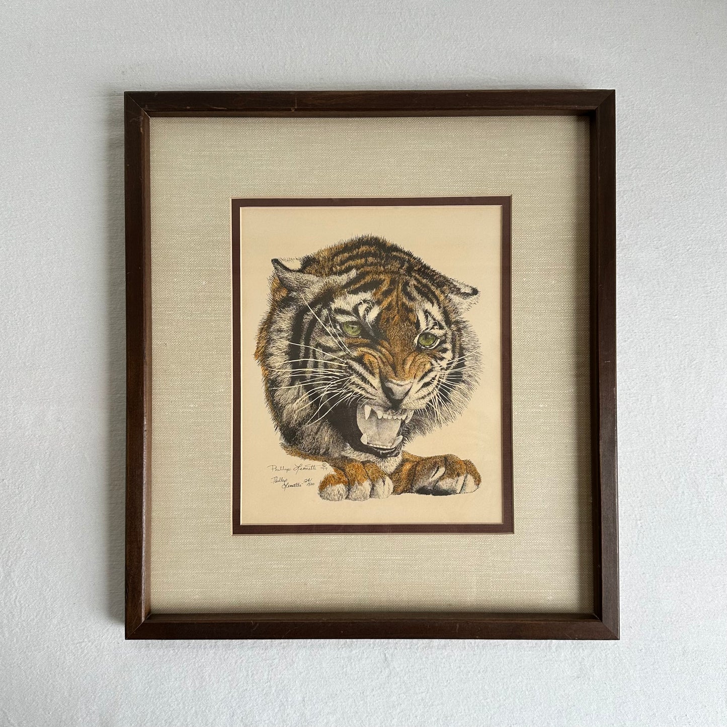 Framed Philip Leonetti original, signed litho tiger print